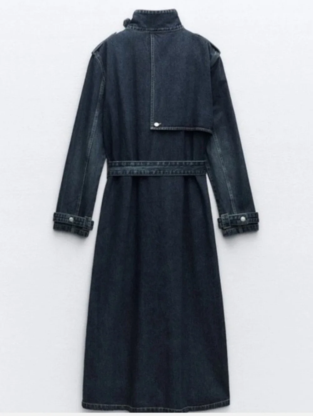 ZARA DENIM TRENCH COAT BELTED NAVY BLUE SIZE M